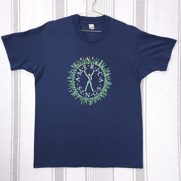 Vintage Screen Stars Shirt‎ Single Stitch Mens XL Blue America Sings 80s Tee - Picture 1 of 11